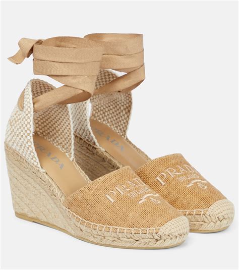 espadrillas con zeppa prada|Espadrillas con zeppa e logo in Beige .